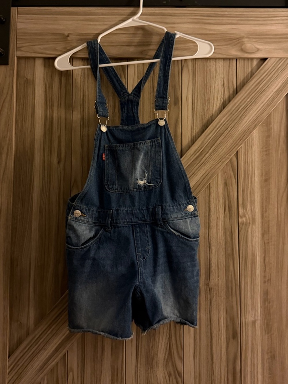 Levi's Dark Blue Distressed Denim Short Overalls for Kids